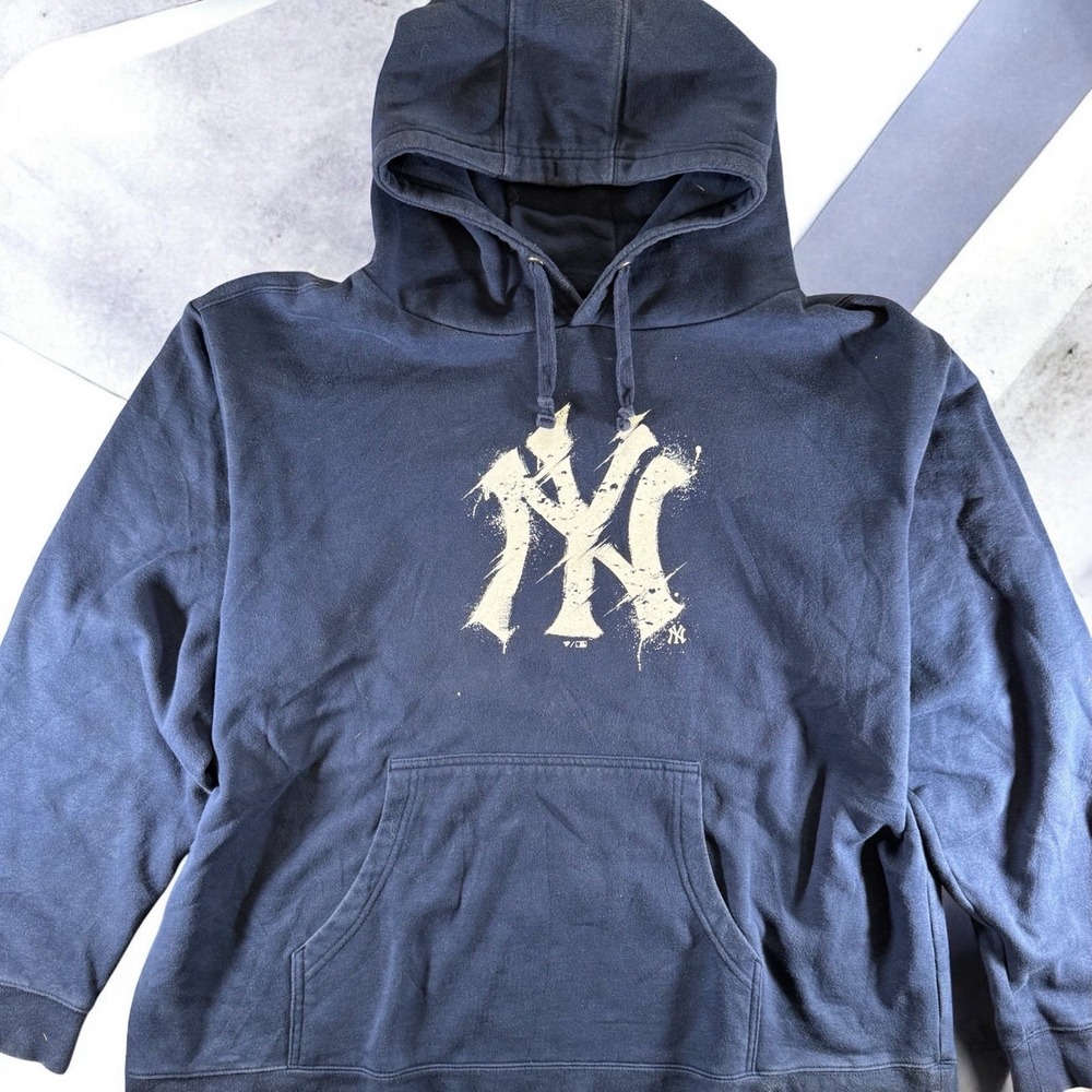 New York Yankees Fanatics Hoodie 2XL Navy Graffiti Splatter Graphic Pullover MLB